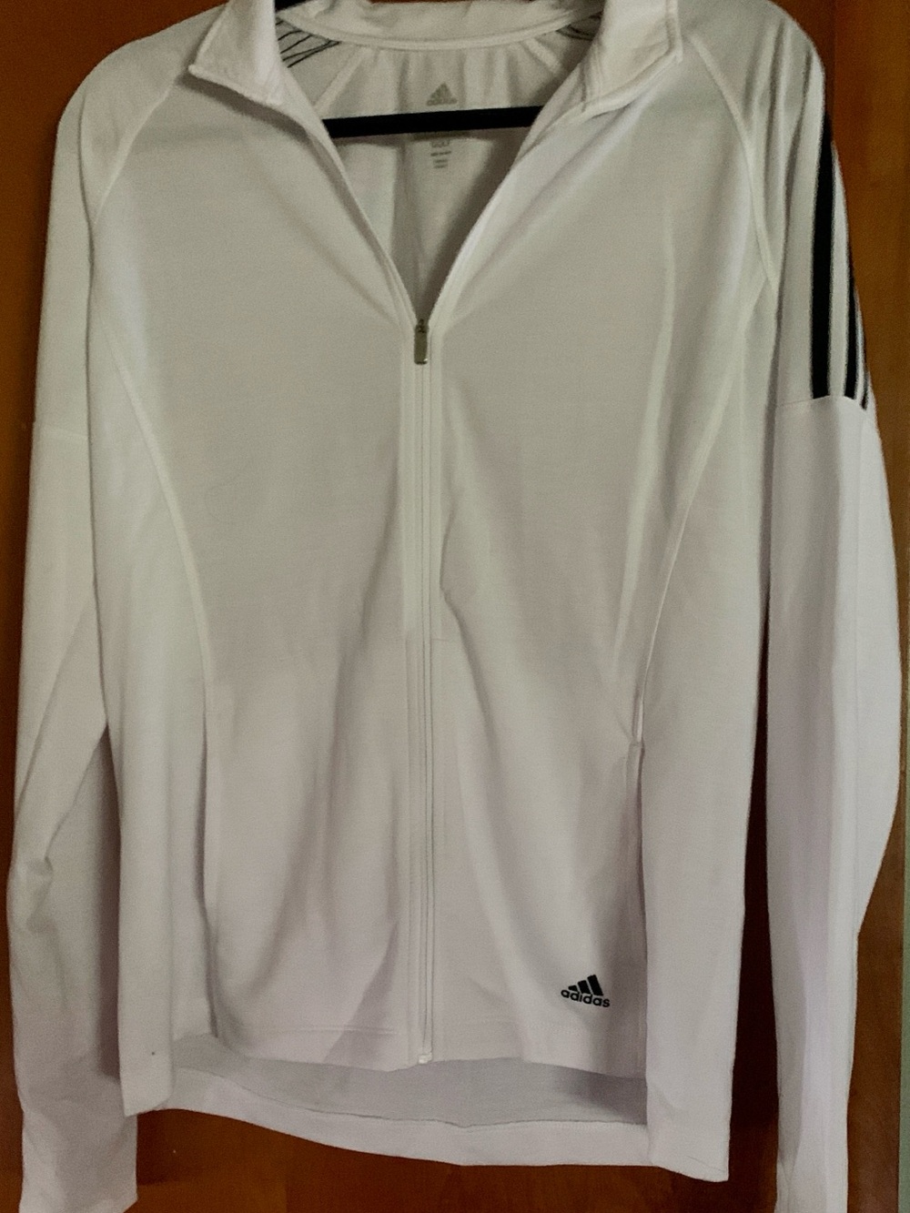 Adidas Golf White Full-Zip Jacket with Black Sleeve Stripes